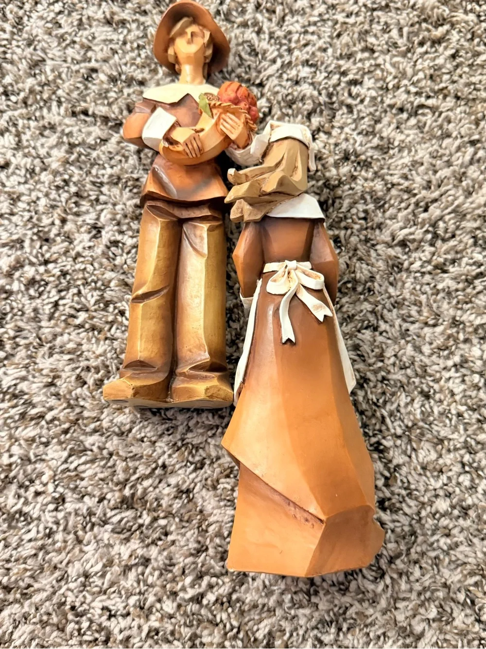 Harvest Pilgrim Couple Figurine Set - Autumn Brown & Cream